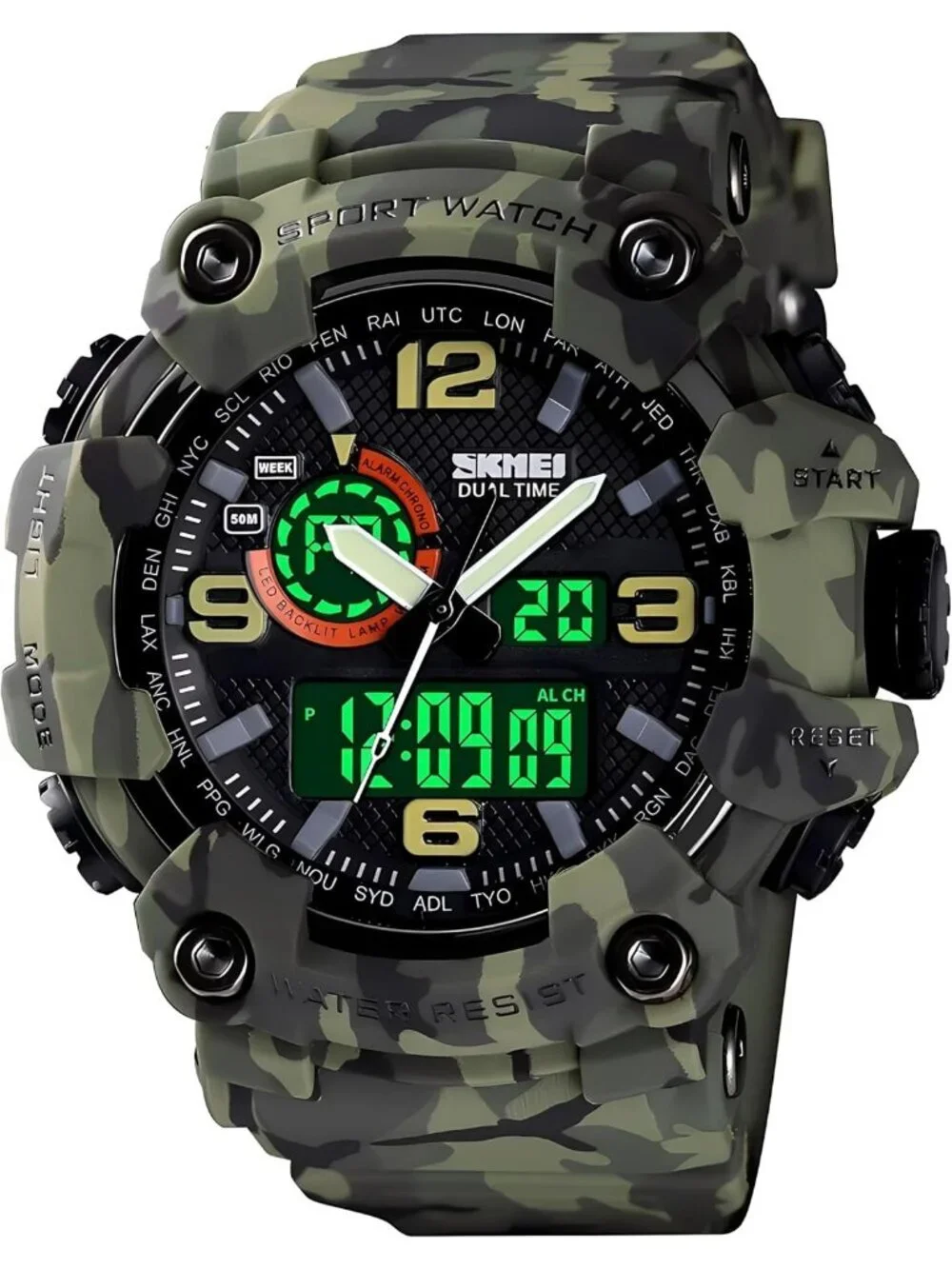 Men's Camouflage&Green Analog Quartz S-Shock Waterproof Sports LED Digital Watch